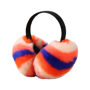 

Women Winter Fluffy Plush Earmuffs Rainbow Colorful Stripes Collapsible Headband High Quality and Brand New