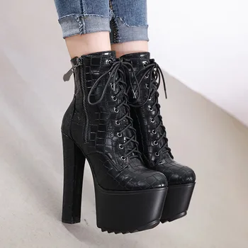 

Doratasia New Wholesale women's Shoes Brand Design Platform Punk Style Super High Heels Nightclub Motorcycles Boots Female