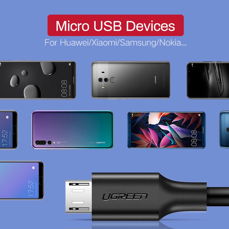UGREEN Micro USB Type C кабель с функцией быстрой зарядный 3A для передачи данных Samsung S7 S6