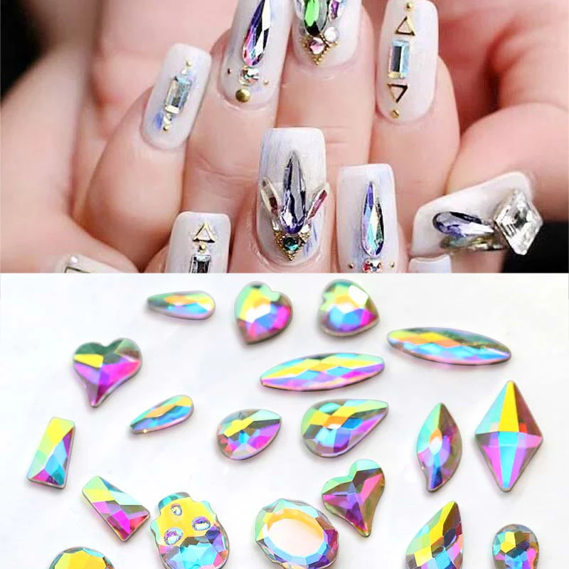 1 Pack Nail Art Rhinestones Flat Shapes Crystals Glass AB Colorful Stones for 3D Nails Art Decoration Manicure Gems Diamonds