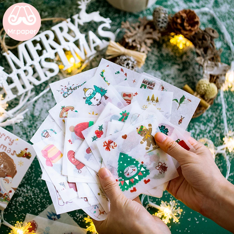 Mr.paper 50pcs/box Merry Christmas Plain Sheet Deco Stickers Santa Claus Christmas Tree Snowman Socks Gifts Children Stickers