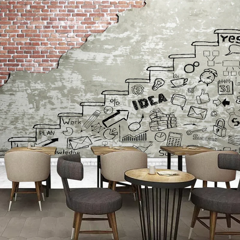 Прямая поставка на заказ Ретро Винтаж цемент кирпичная стена каракули Бар