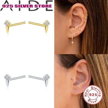 

Aide Luxury Stud Earrings For Women 925 Sterling Silver Mini CZ Rivet Shape Gold Earrings Fine Jewelry Piercing pendientes W4
