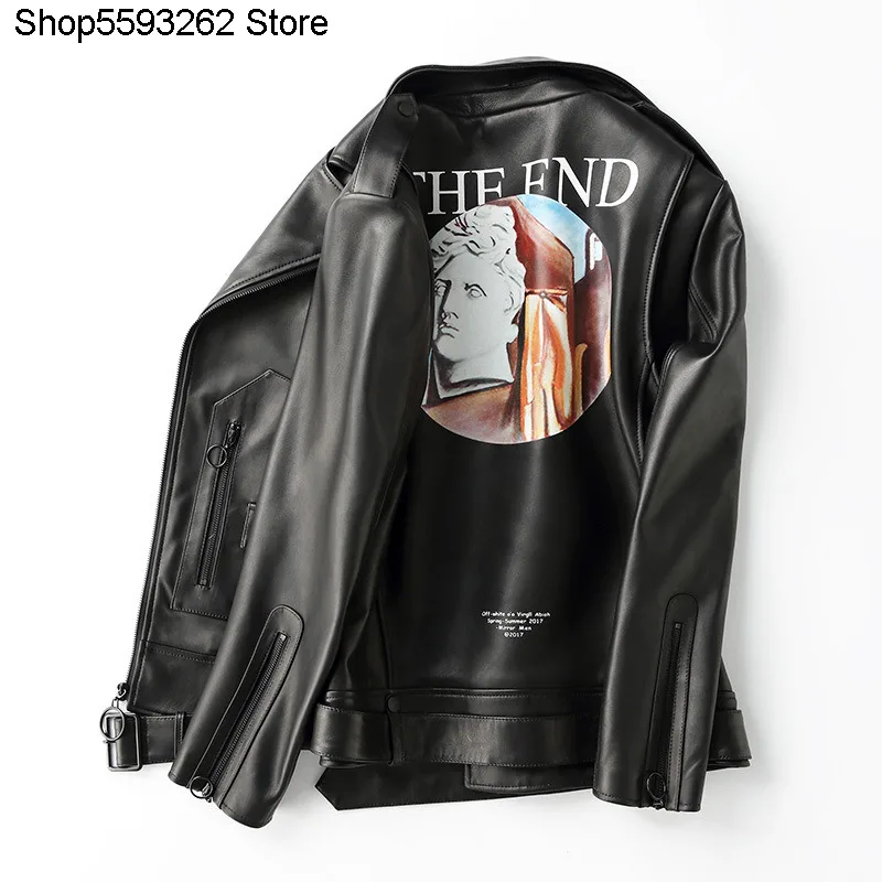 

Slp Style Genuine Leather Locomotive Jacket Men Tide Handsome Coat Sheep Leather Youth Harley Leather Coat