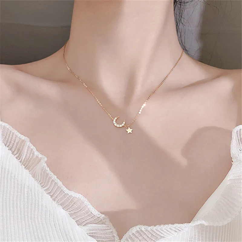 

Fashion Link Chain Choker Necklaces for Women 925 Silver Star Moon Pendants Necklace Statement Jewelry Gifts dz824