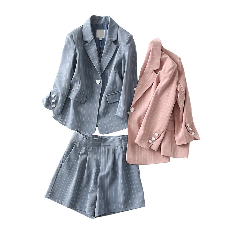 

A Generation of Commuting Ol Versitile Fashion Slim Fit Striped Suit Wide-Leg Shorts Two-Piece Set Entity