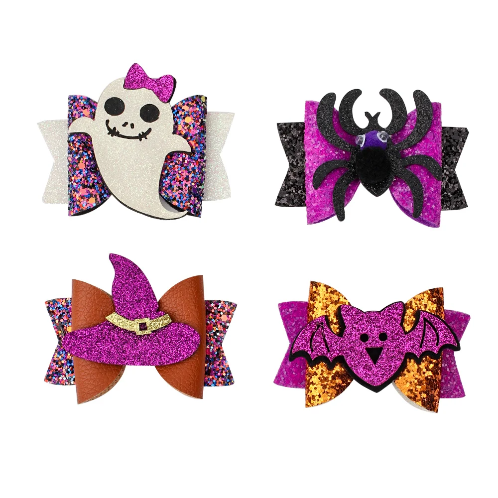 

Halloween Glitter Bows with Clips Girls Hairpins Boutique Hair bows Hair Accessories Hairclips Halloween Gift for Kids wholesale