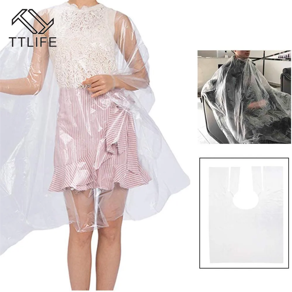 

50 Pcs Disposable Hairdressing Capes PE Waterproof Apron Cutting Perm Dye Hair Cape Barber Transparent Hairdressing Cloth Apron