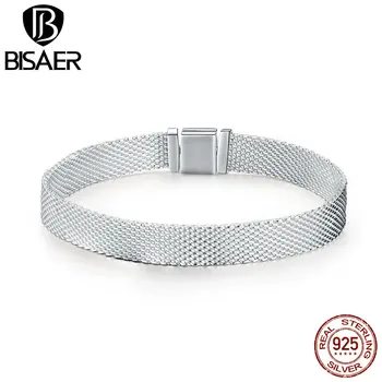 

BISAER New Arrival 100%Real 925 Sterling Silver White Color Chain Bracelet&Necklace For Women Gift Engagement Wedding HSX001