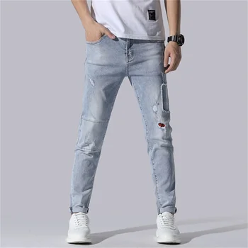 

Free Shipping New 2020 Men's Mid-Rise Ankle-Length Jeans Hole Small jeans