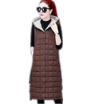 

Windrpoof Long Women Vest Autumn Winter 2019 Casual Down Cotton Waistcoat Slim Hooded Thick Cotton-padded Jacket Sleeveless M132