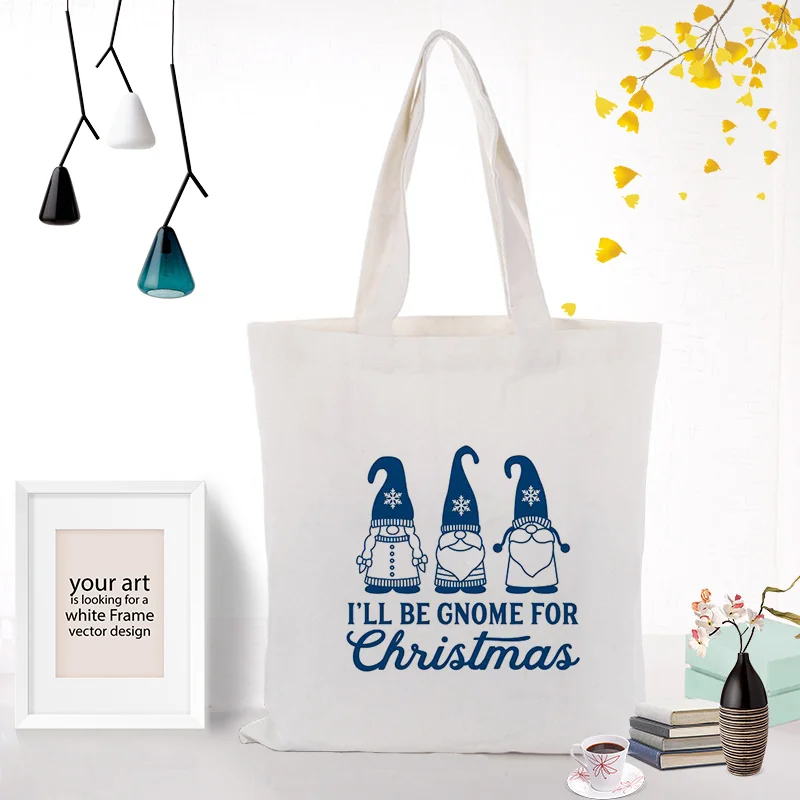 Рождественская Холщовая Сумка-тоут, ежедневное использование текста DIY, пользовательский принт логотипа, Женская эко-сумка, многоразовая хозяйственная сумка, рециркулирующая праздничная подарочная сумка