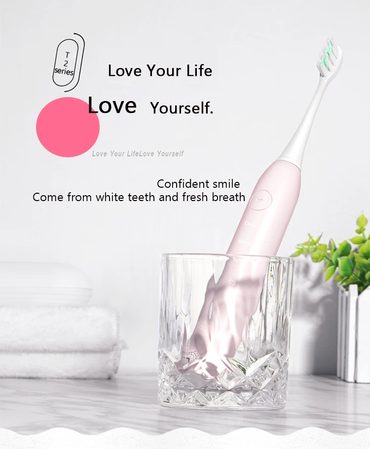 SmartSonic Sonic электрическая зубная щетка Водонепроницаемая USB перезаряжаемая Глубокая чистка отбеливание зубов мягкая щетка с 2 зубными головками