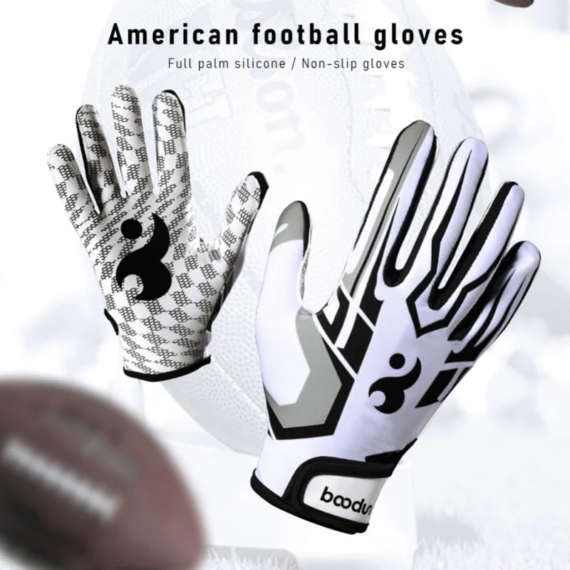 Guantes de Rugby para hombre y mujer, antideslizantes, transpirables, de silicona, de dedo completo, de béisbol, fútbol americano, ajustables