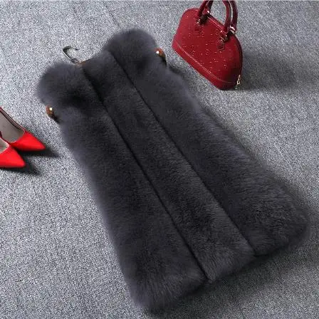 Серый Пушистые женские пальто из искусственного меха размера плюс 4XL жилет из искусственного меха жилет из пушистого искусственного лисьего меха женская зимняя верхняя одежда длинный жилет J196 - Цвет: Серый
