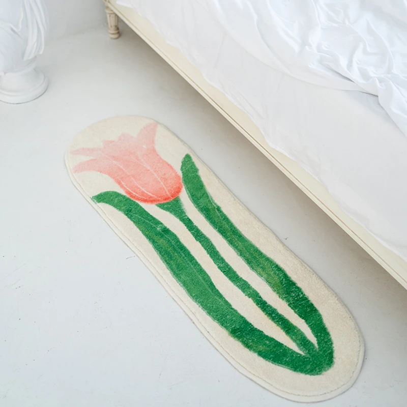 

Nordic Floral Long Bedside Rug Fluffy Tulip Bedroom Carpet Area Flower Floor Pad Mat Doormat Aesthetic Home Room Decor 40x120cm