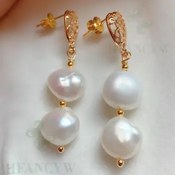 

White Baroque Pearl Earring 18k Ear Drop Dangle Hook Mesmerizing Fashion Irregular Real Accessories Gift Luxury Cultured Wedding