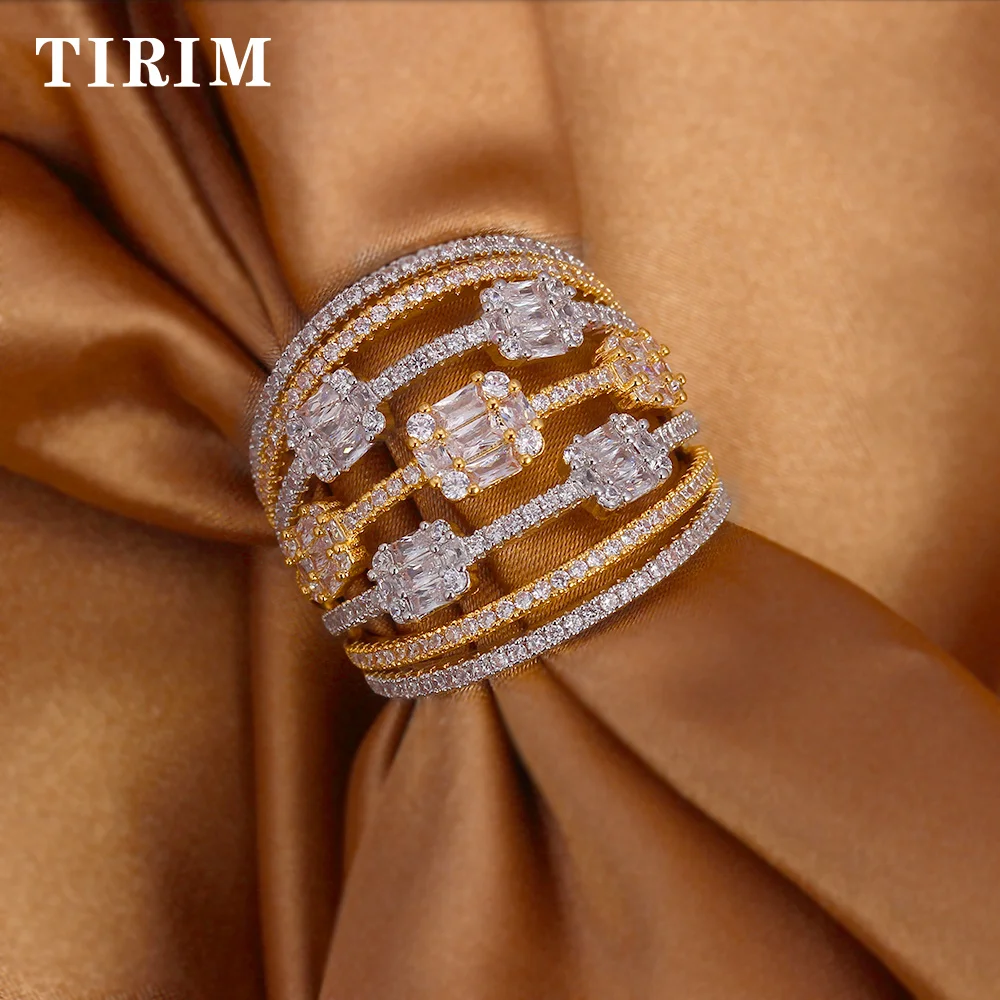 TIRIM, Роскошные благородные женские кольца, багет, циркон, линия формы, новые элементы, для девушек, вечерние, для свадьбы и помолвки, ювелирные изделия - Цвет основного камня: Two-Color