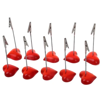 

10 x Memo Holder Red Heart-shaped Resin Base Photo Blank Note Memo Clip Tree Display