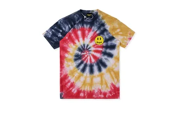 

2019 Best Version 1:1 Justin Bieber Drew House Collection Smile Face Print Tie-dye T shirts tees Hiphop Casual Cotton T shirt