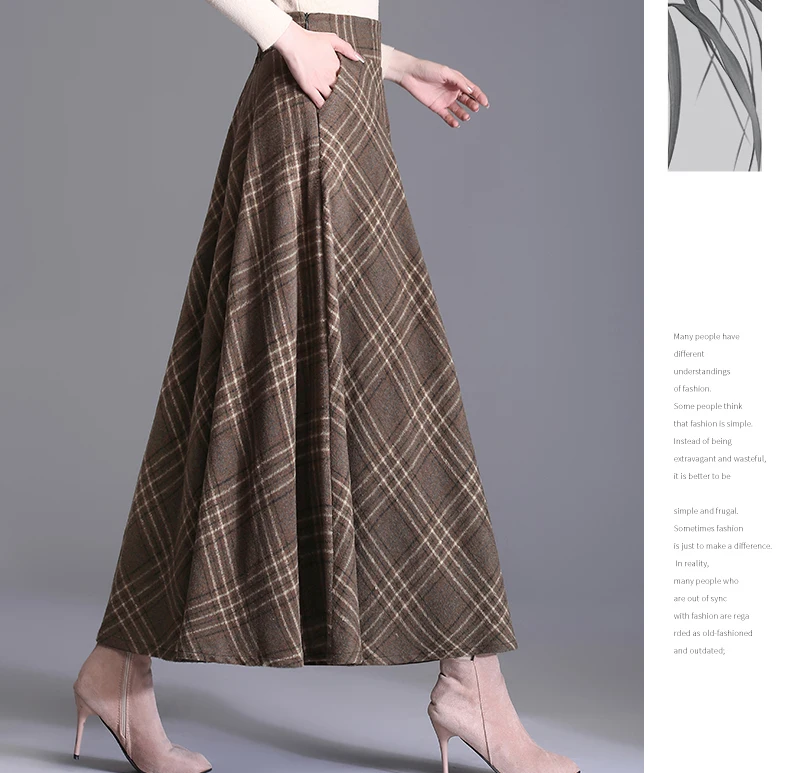 nike tennis skirt High Waist Woolen plaid Skirts Vintage Autumn Winter Warm Women's Midi Skirts Female Fashion Casual Long Streetwear 2022 maxi skirts for women