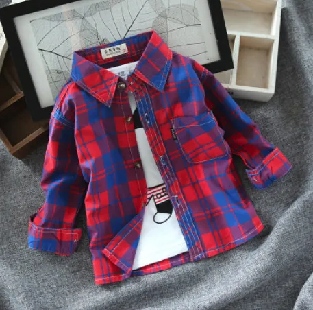 Only shirt Лидер продаж, Детские рубашки для маленьких мальчиков на весну-осень, модная одежда клетчатые хлопковые топы с длинными рукавами, Детская рубашка с отложным воротником - Цвет: Only shirt