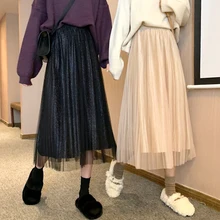 Летняя женская драпированная плиссированная длинная юбка в стиле бохо с высокой талией, женские юбки розового цвета, Женская фатиновая юбка миди Faldas