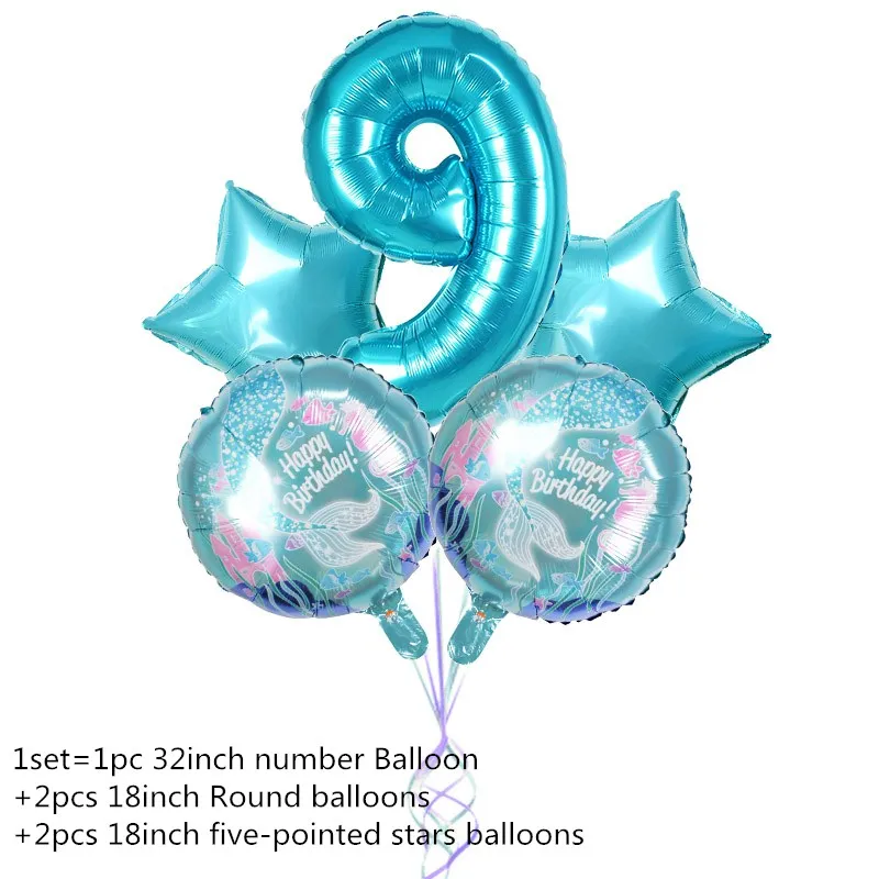 1 Набор вечерние шары Русалочки с декором в тему океана, баннер на день рождения, 32 дюйма, фольгированные шары с цифрами для детского душа, декоративные принадлежности - Цвет: A09