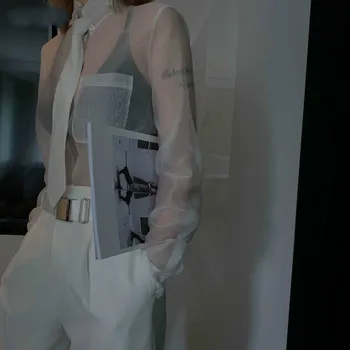 

loose Thin Perspective Blouse Fashion New Full Sleeve 2020 Spring Single Breast Straight Casual Loose Elegant Shirt Q0035