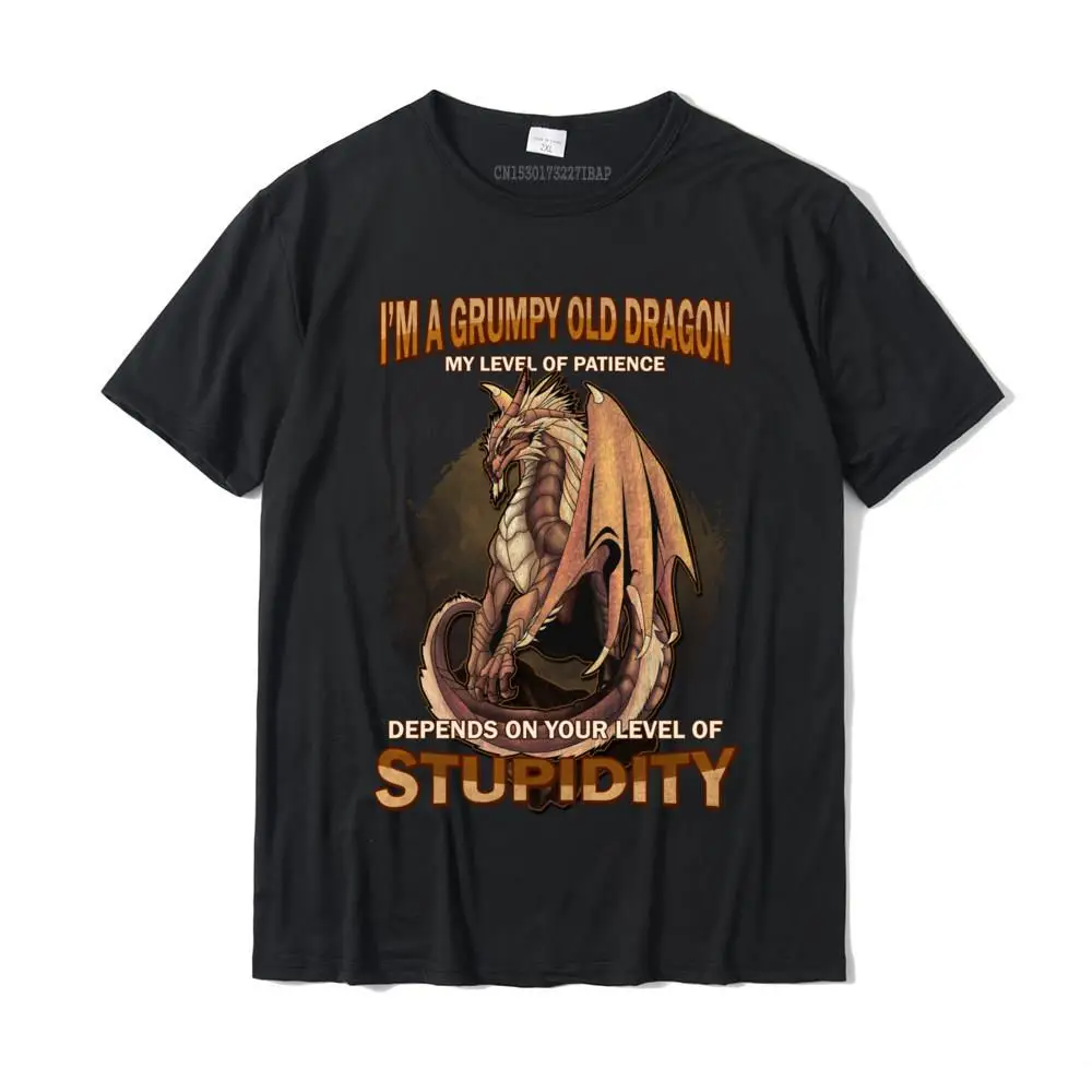 Brand New Man Top T-shirts Crewneck Short Sleeve 100% Cotton Geek Tops & Tees Design Tee Shirt Drop Shipping Grumpy Old Dragon Patience Depends On Stupidity Level Womens Long Sleeve T-Shirt__MZ17172 black