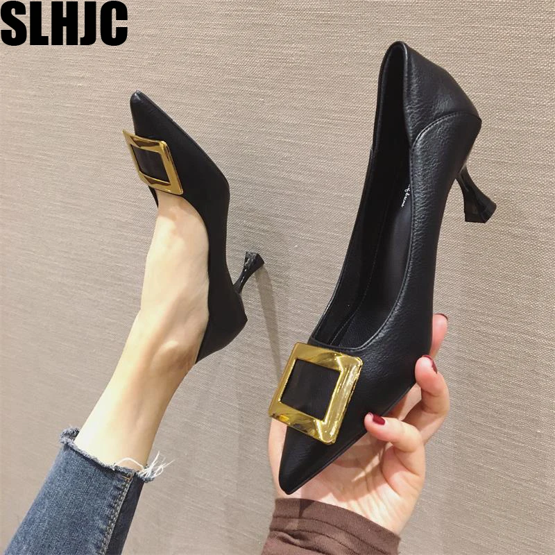 

SLHJC 7 CM High Heel Shoes Women Fashion Sexy Pointed Toe Slip On Stiletto Heels Pumps Party Office Lady Leather Shoes