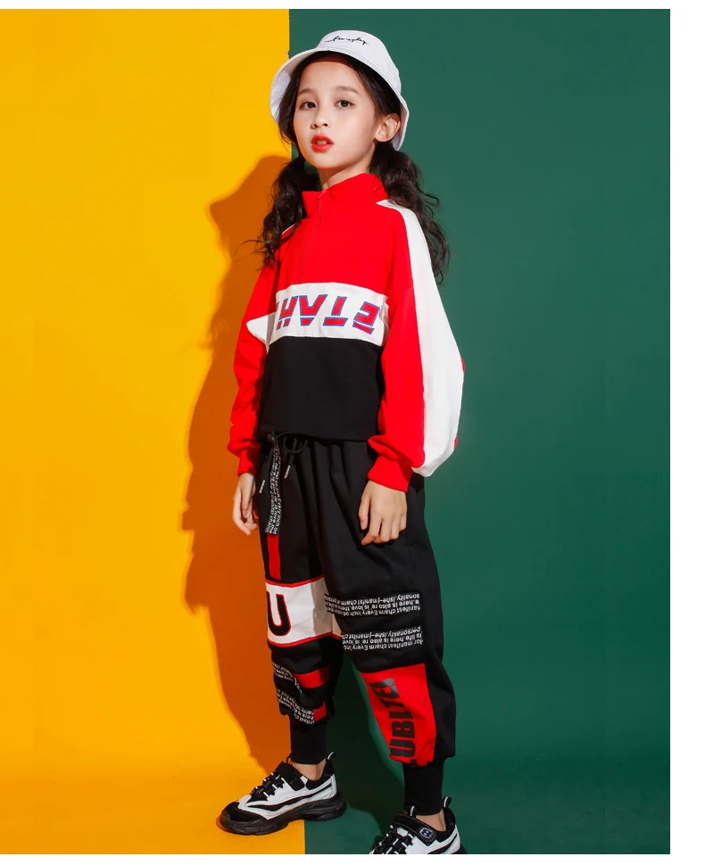 Hip Hop Dance Costumes Kids Red High Neck Long Sleeve Jacket Pants Children Street Clothes Boys Jazz Wear Performer Stage Outfit (11)
