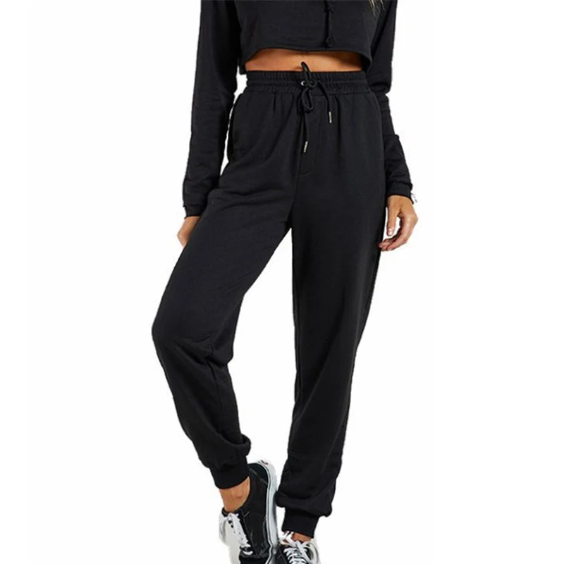 

CUHAKCICasual Pants High Waist Streetwear Autumn Lady Lace Up Long Harem Trousers Solid Elastic Women's Clothing