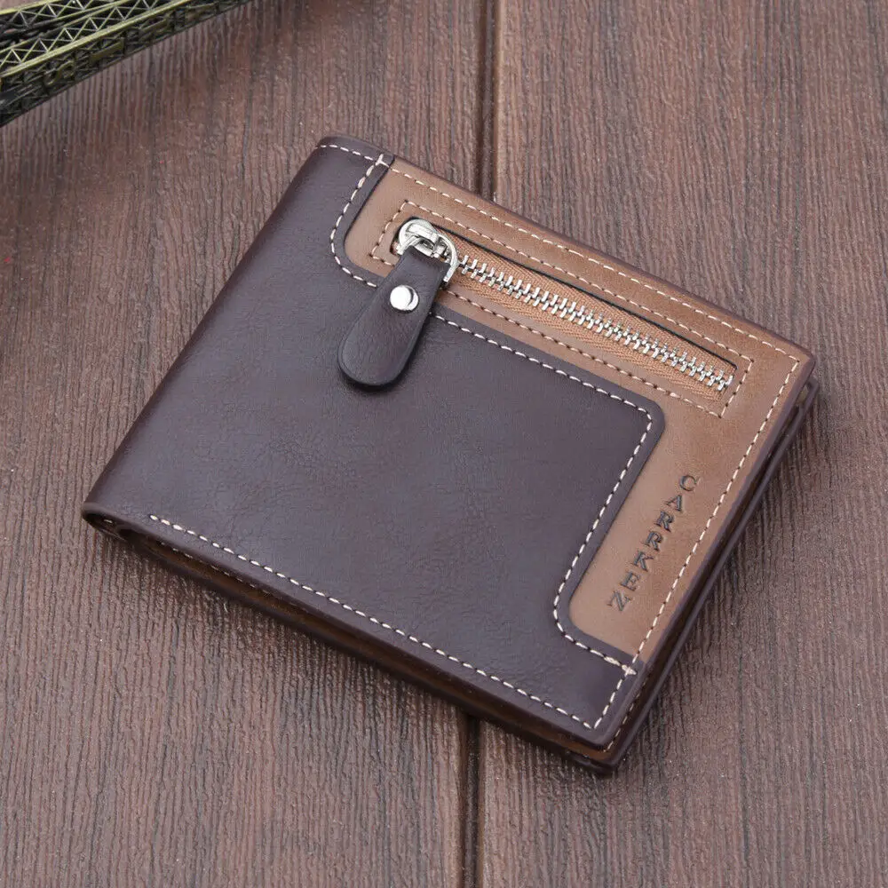 

2020 Fashion Leather Men Wallet with Wallet ID Card Holder Purse Clutch with Zipper Men Wallet Vintage Business Purse