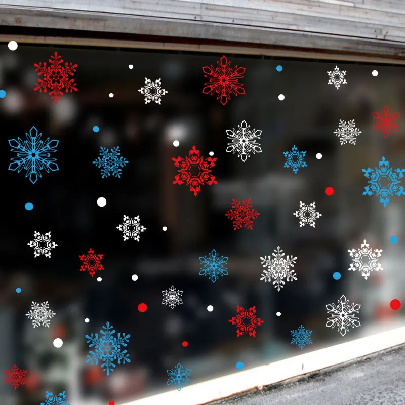 Tanie Biały/czerwony/niebieski boże narodzenie śnieżynka naklejki elektrostatyczne szklane okno dekoracji noworoczne,