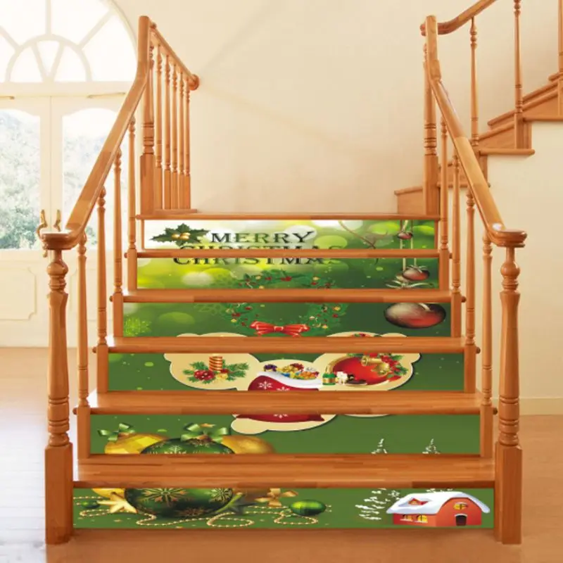 6pcs/set 3D Christmas Series Staircase Stair Riser Floor Sticker Self Adhesive DIY Stairway Waterproof PVC Wall Decal RXJB