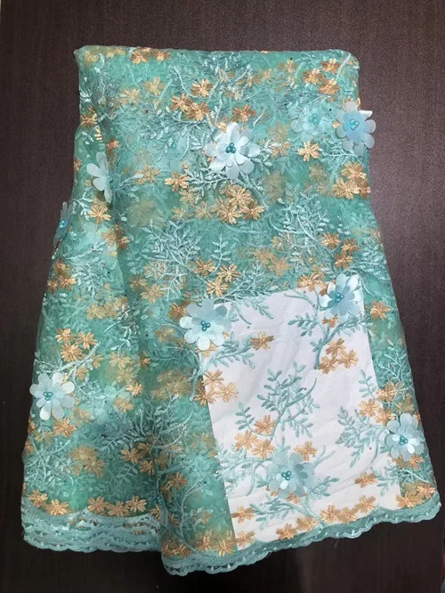 light green Новейшая кружевная ткань с объемным цветком высокое качество кружевная ткань с бисером французская кружевная ткань африканский тюль кружевная ткань для свадебного платья - Цвет: light green
