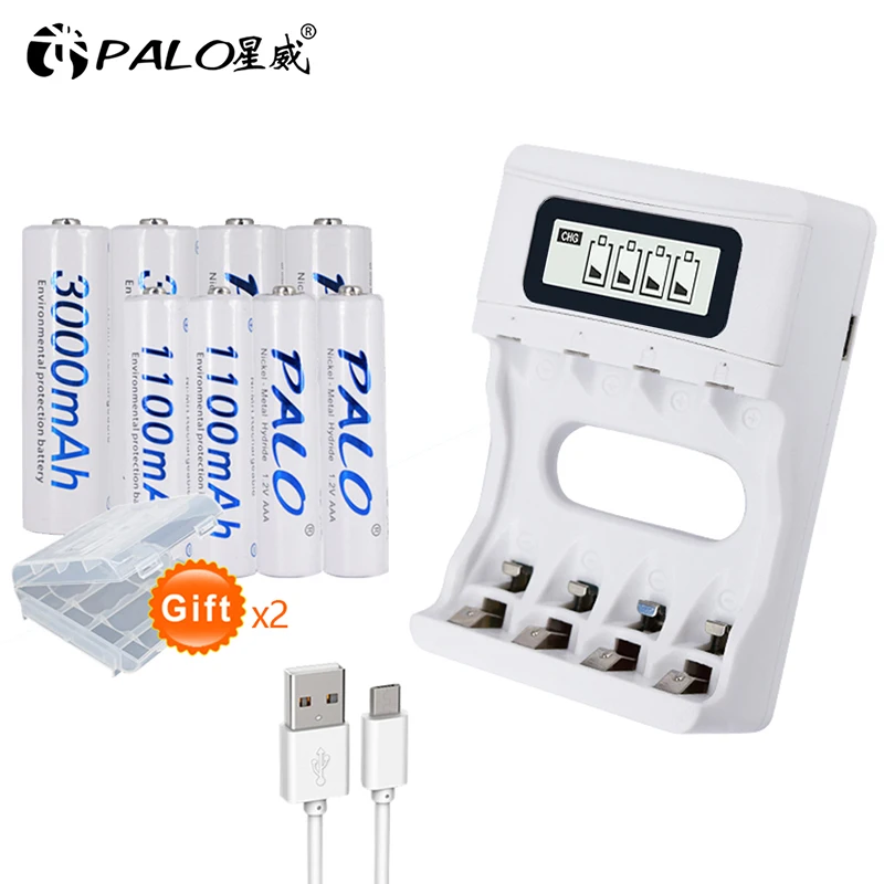 PALO NC07 USB быстрое зарядное устройство lcd умное зарядное устройство для AA AAA nimh nicd 1,2 v аккумуляторные батареи с 4 шт AA+ 4 шт AAA