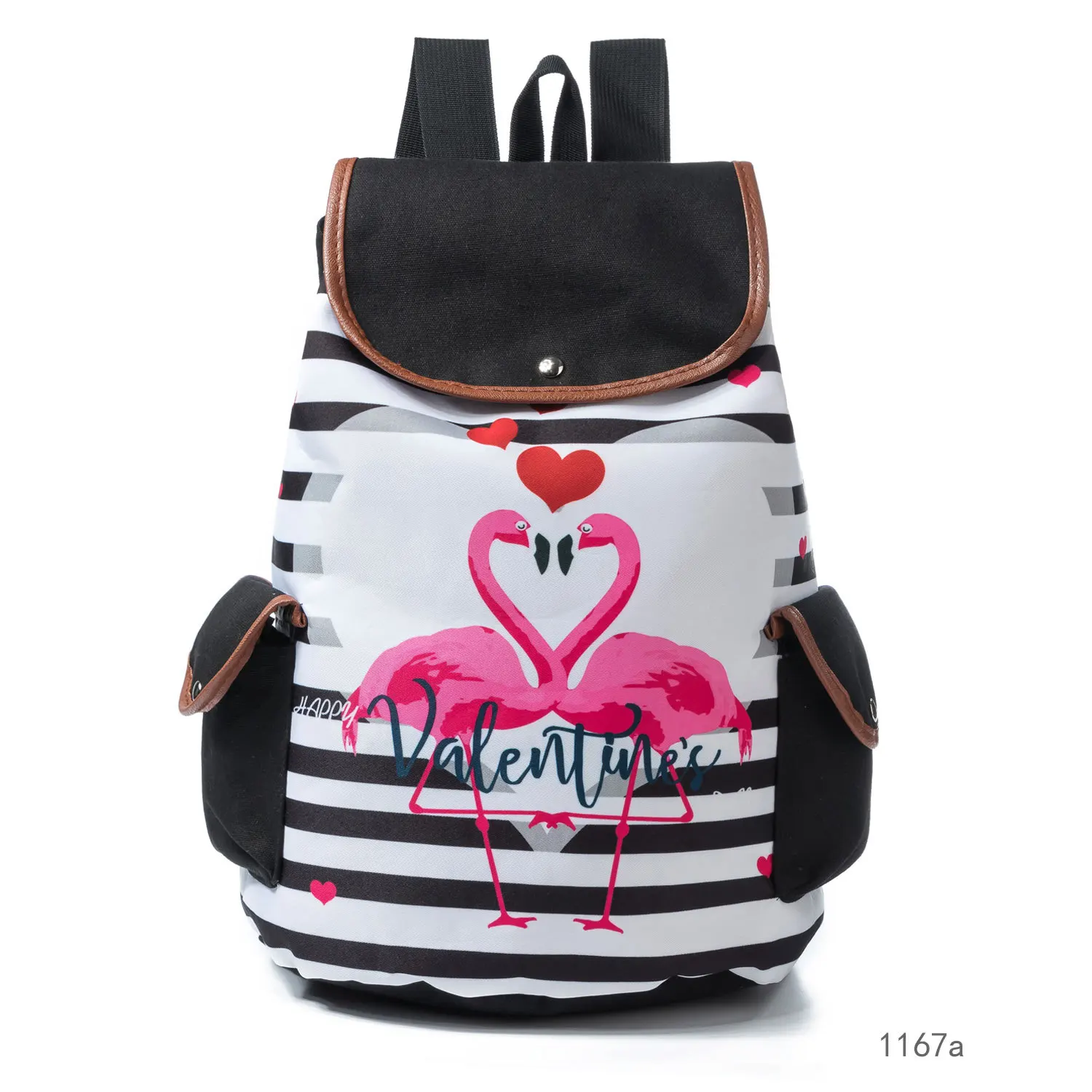 Stripes Flamingo Print Backpack Female Fashion Cartoon Women's School Backpack Drawstring Design Travel Bag