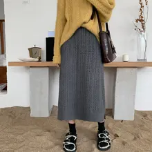 Hzirip Высокое качество Повседневная скрученная Высокая талия тонкая вязаная стильная винтажная Милая зимняя короткая эластичная талия разрезная юбка