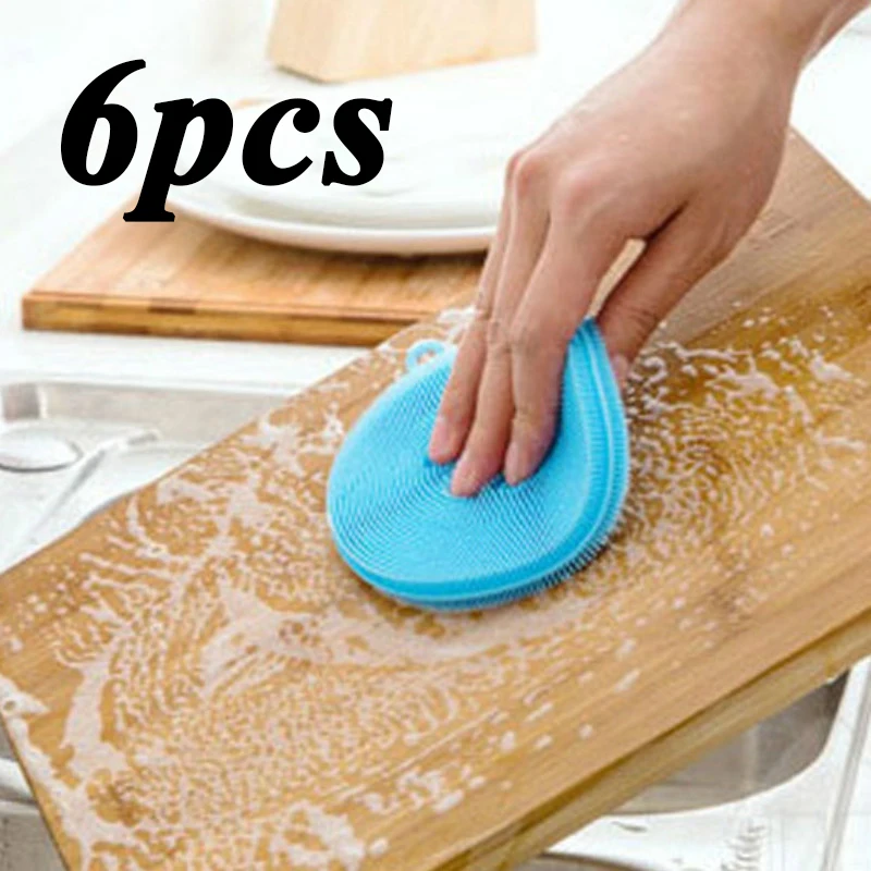6 шт щетки для чистки мягкая силиконовая тарелка кастрюля очистки губки мочалки