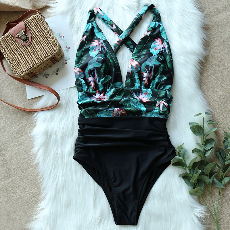 Maudymosi kostiumėlis - moteriškas push-up gėlėtas maudymosi kostiumėlis summer sun beach