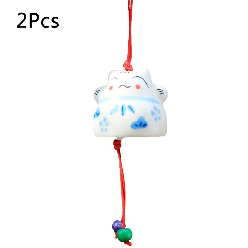 

2Pcs/Set Ceramic Windchimes Lucky Cat Pendant Wind Chimes Car Ornament Hanging Miniature Home Decoration Figurine Ceramic Wind