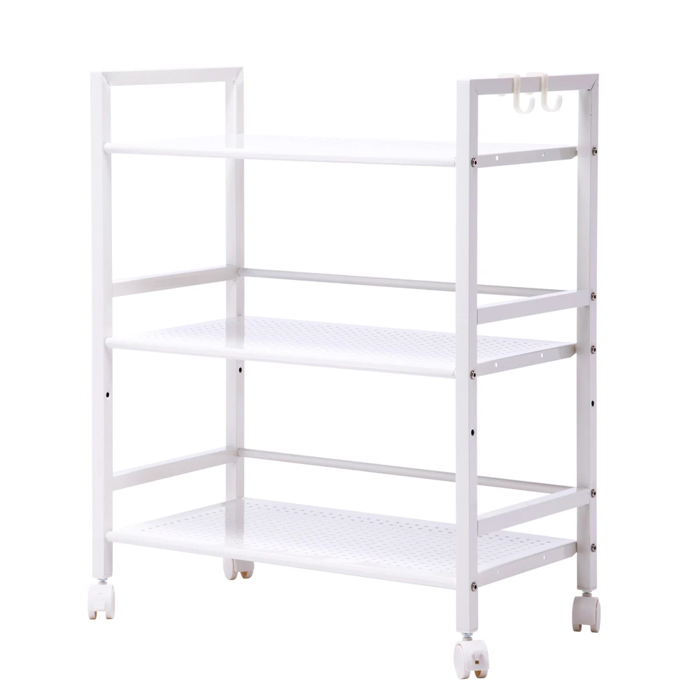 

Storage Shelf Widen 3 Tiers Multi-functional Storage Cart Ivory White[US-W]