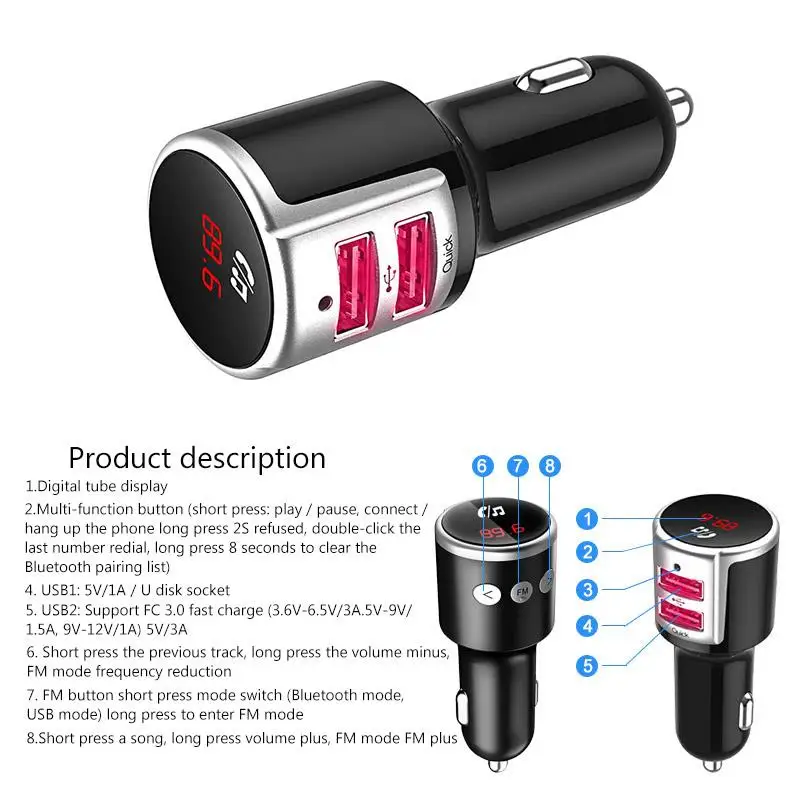 Автомобильный fm-передатчик двойной usb-порт для зарядки автомобиля беспроводной Bluetooth приемник MP3-плеер громкой связи телефон автомобильный комплект BC33 FM адаптер