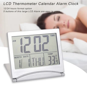 

Foldable Digital Alarm Clock Temperature Thermometer Desk Time Date Display Travel Portable Calendar USB Charger Table Clock H