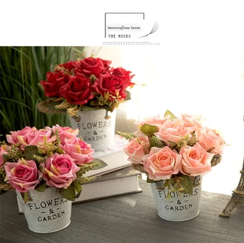 

Artificial Plant Iron Flower Bonsai Potted Plastic Flower Table Top Ornaments Christmas Bonsai Craft Green Plant Decoration