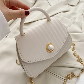 

Fashion Women Pearl Shoulder Bags Chain PU Top-handle Crossbody Handbags Messenger Handbags Lady Casual Purse 2020 For Women