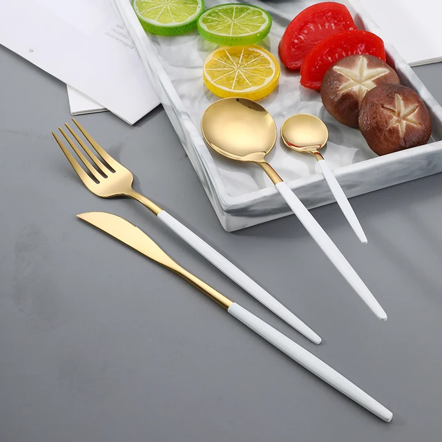 20pcs Gold Dinnerware Set Stainless Steel Cutlery Set Mirror Silverware Knife Fork Spoon Tableware Flatware Set Dishwasher Safe 4