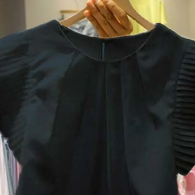 Neploe однотонная белая черная женская блузка с круглым вырезом и коротким рукавом, плиссированные Женские топы, корейская мода, Свободные повседневные рубашки 67747